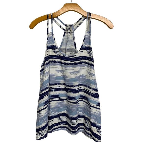 Mudd Junior's size Medium Blue white gray tribal stripe Racerback Granola Top - Picture 5 of 13